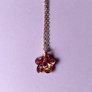 Petite flower sparkly acrylic necklace