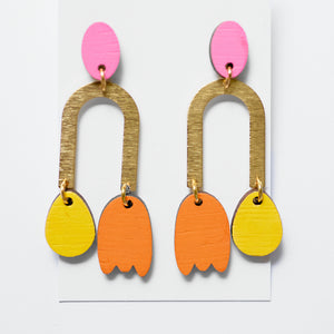 Archie brass earrings Pink, Yellow, Orange