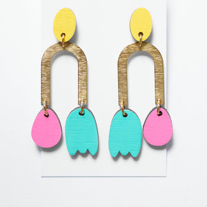 Archie brass earrings Yellow, Pink, Mint